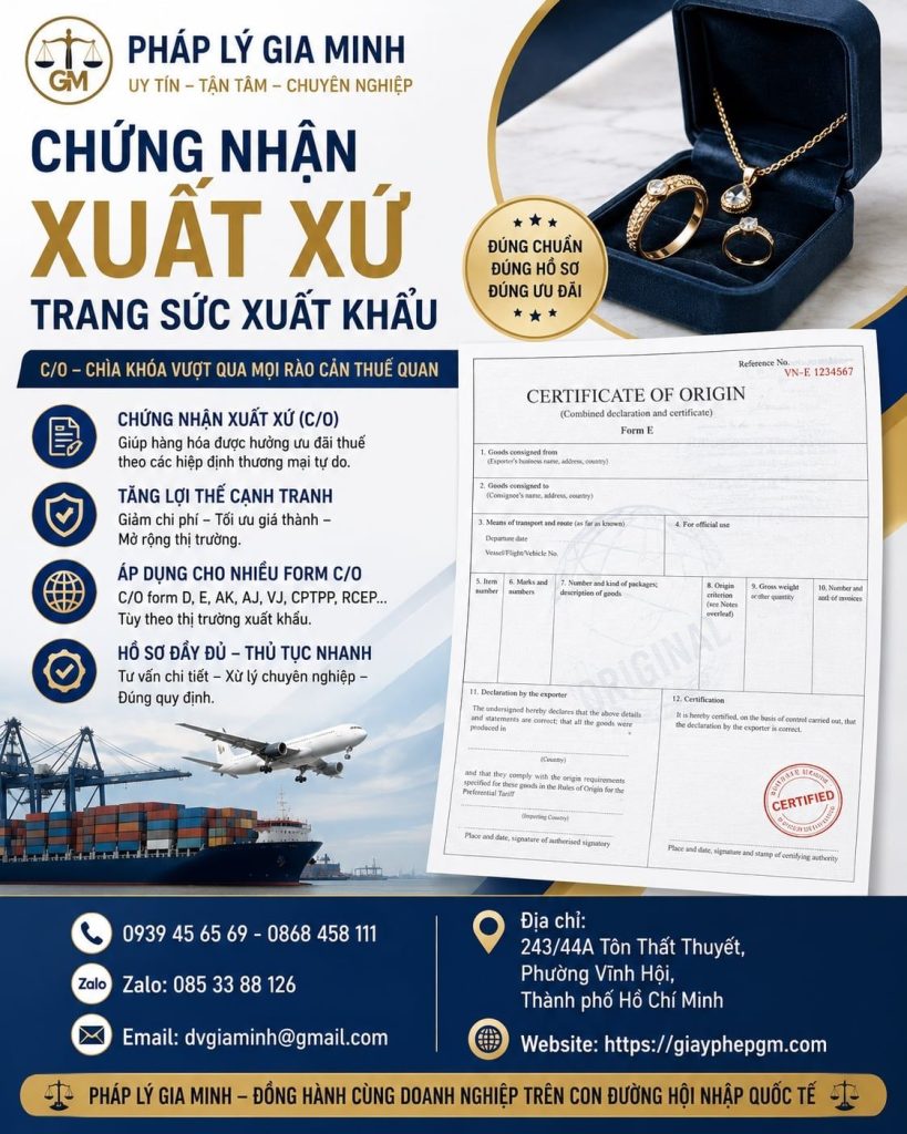 Chứng nhận xuất xứ trang sức xuất khẩu