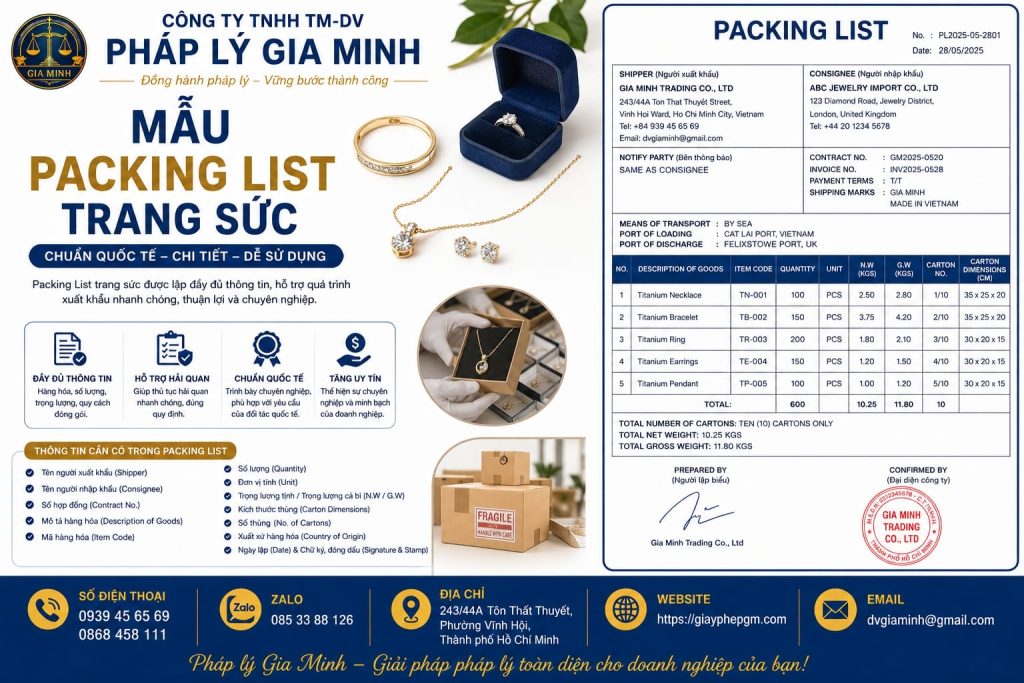 Mẫu Packing List Trang Sức Chuẩn, Dễ Dùng Khi Xuất Khẩu 1 Mẫu Packing List trang sức