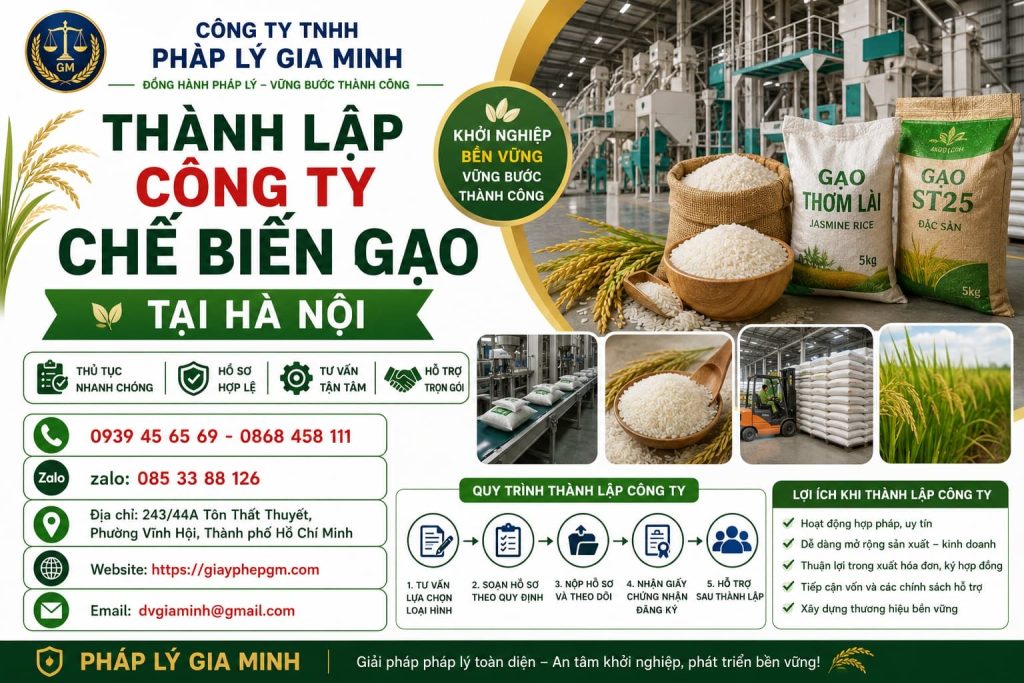 Thành Lập Công Ty Chế Biến Gạo Tại Hà Nội