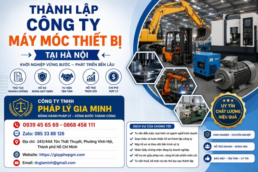 Thành Lập Công Ty Máy Móc Thiết Bị Tại Hà Nội