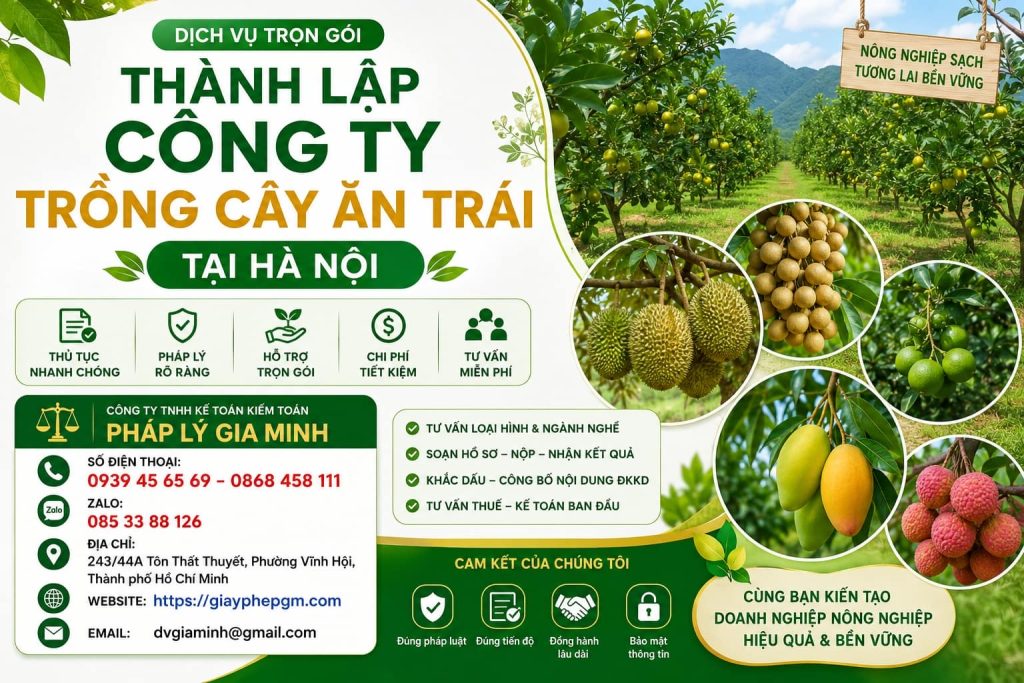 Thành Lập Công Ty Trồng Cây Ăn Trái Tại Hà Nội