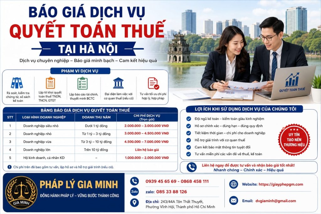 Báo giá dịch vụ quyết toán thuế tại Hà Nội