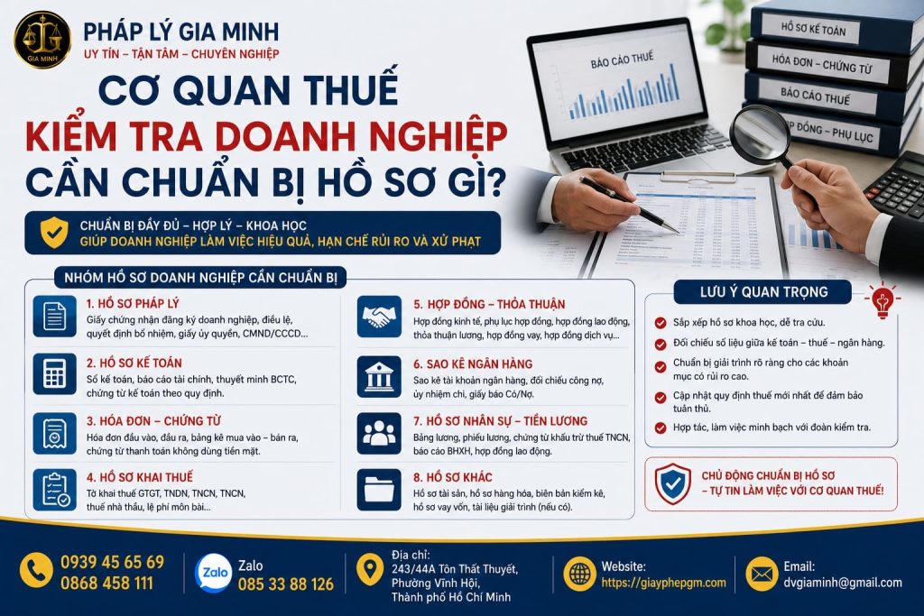 Cơ quan thuế kiểm tra doanh nghiệp cần chuẩn bị hồ sơ gì? 1 Cơ quan thuế kiểm tra doanh nghiệp cần chuẩn bị hồ sơ gì?