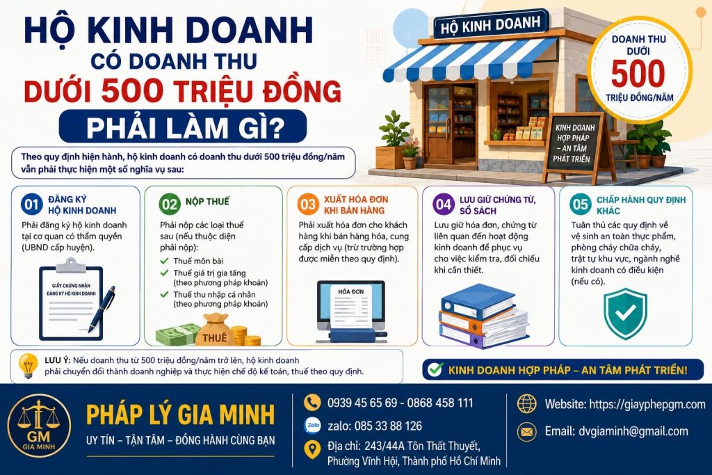 Hộ kinh doanh có doanh thu dưới 500 triệu đồng phải làm gì? Quy định và nghĩa vụ cần biết 1 Hộ kinh doanh có doanh thu dưới 500 triệu đồng phải làm gì?