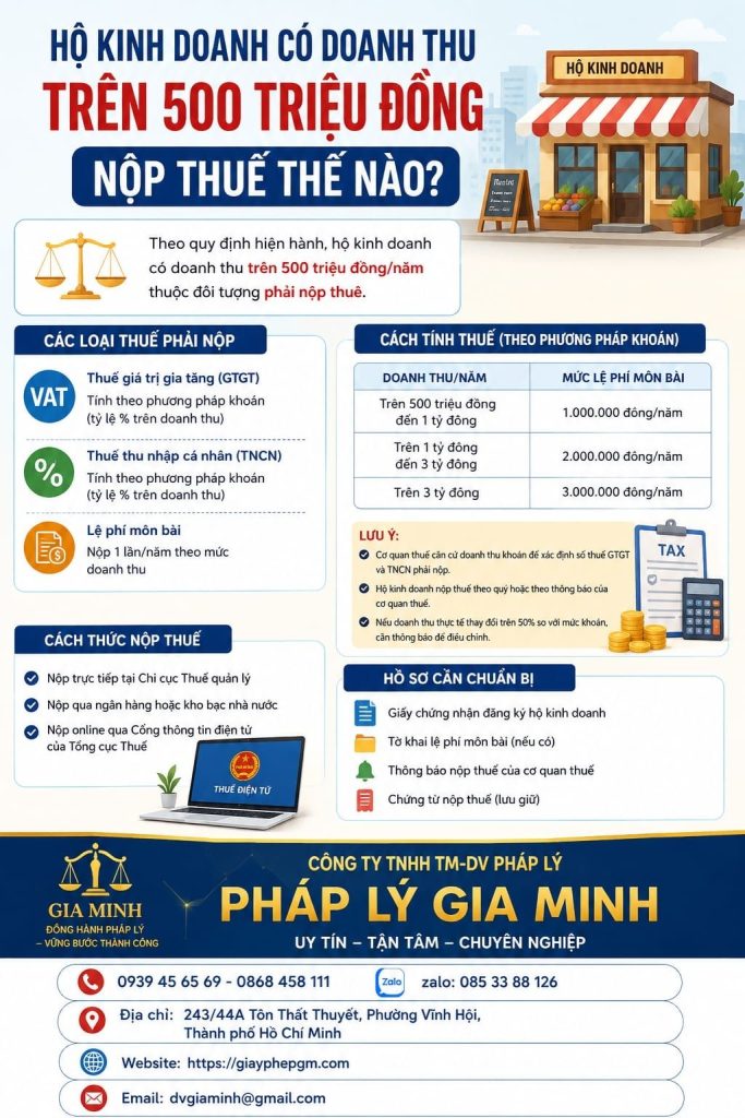 Hộ kinh doanh có doanh thu trên 500 triệu đồng nộp thuế thế nào? 1 Hộ kinh doanh có doanh thu trên 500 triệu đồng nộp thuế thế nào?