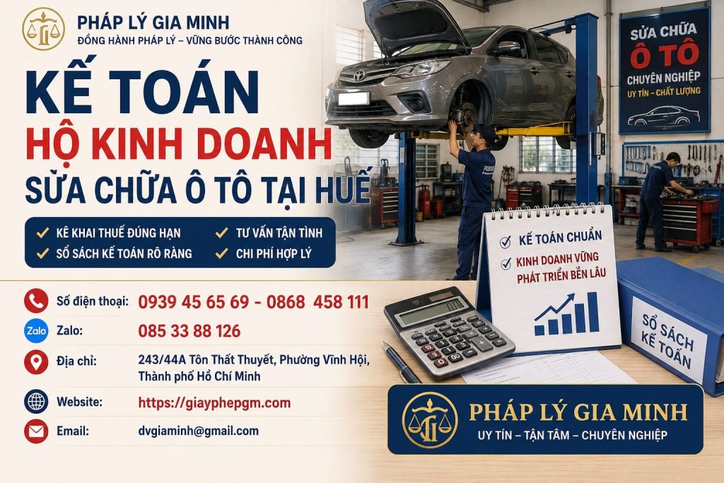 Kế toán hộ kinh doanh sửa chữa ô tô tại Huế
