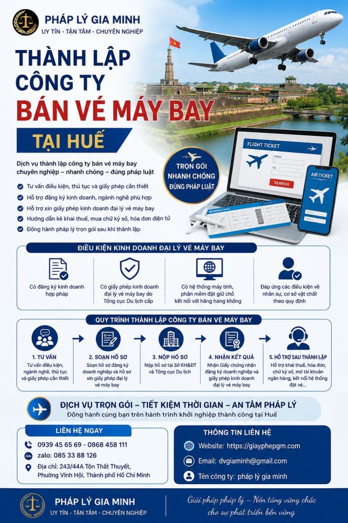 Thành lập công ty bán vé máy bay tại Huế