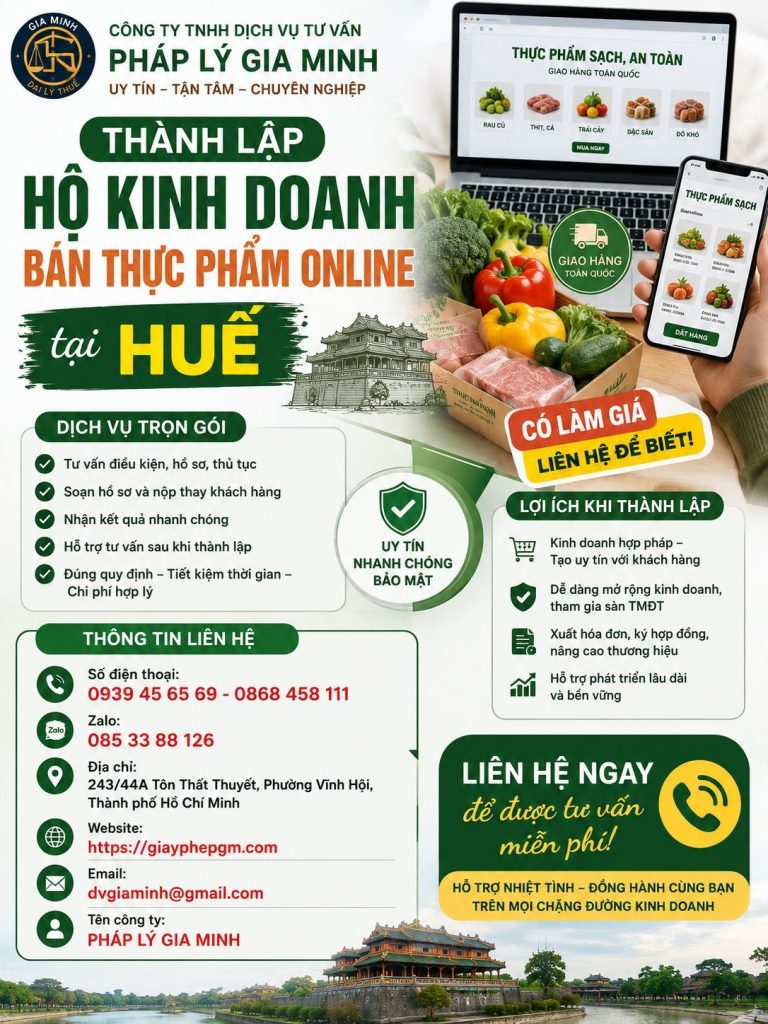 Thành lập hộ kinh doanh bán thực phẩm online tại Huế