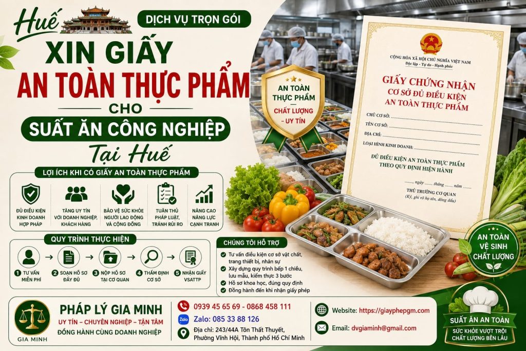 Xin giấy an toàn thực phẩm cho suất ăn công nghiệp tại Huế